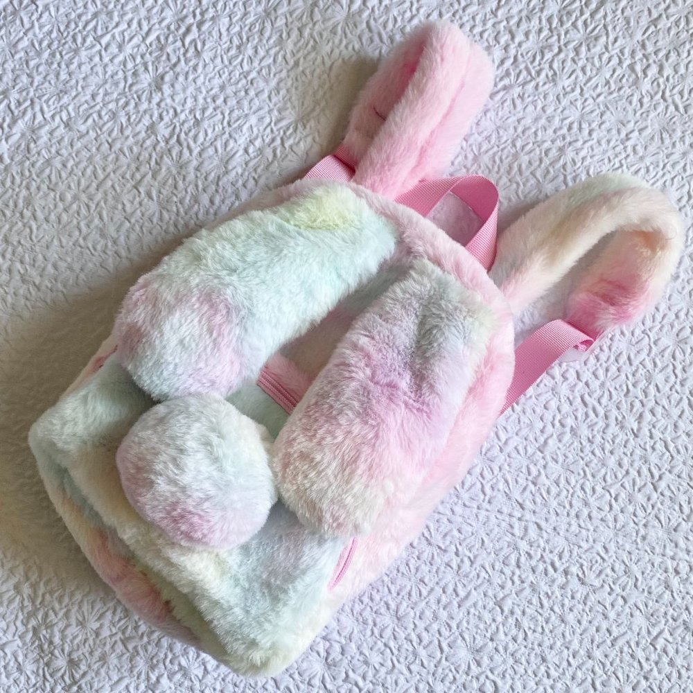 Rainbow Fuzzy Bunny Ear Backpack